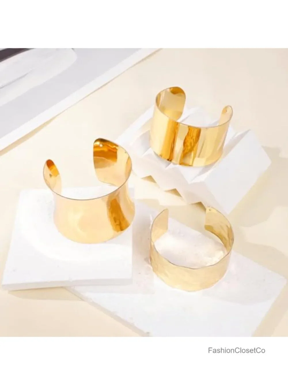 3PCS Chunky Cuff Bracelets Set Open Adjustable Wire Grooved Hammered Bangle